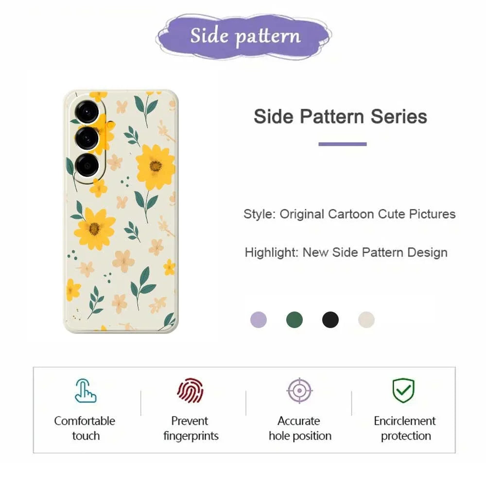 For Samsung Galaxy A56 5G Case Yellow Floral and Leaves Pattern Printing Straight Edge TPU Phone Back Cover - Beige - 2