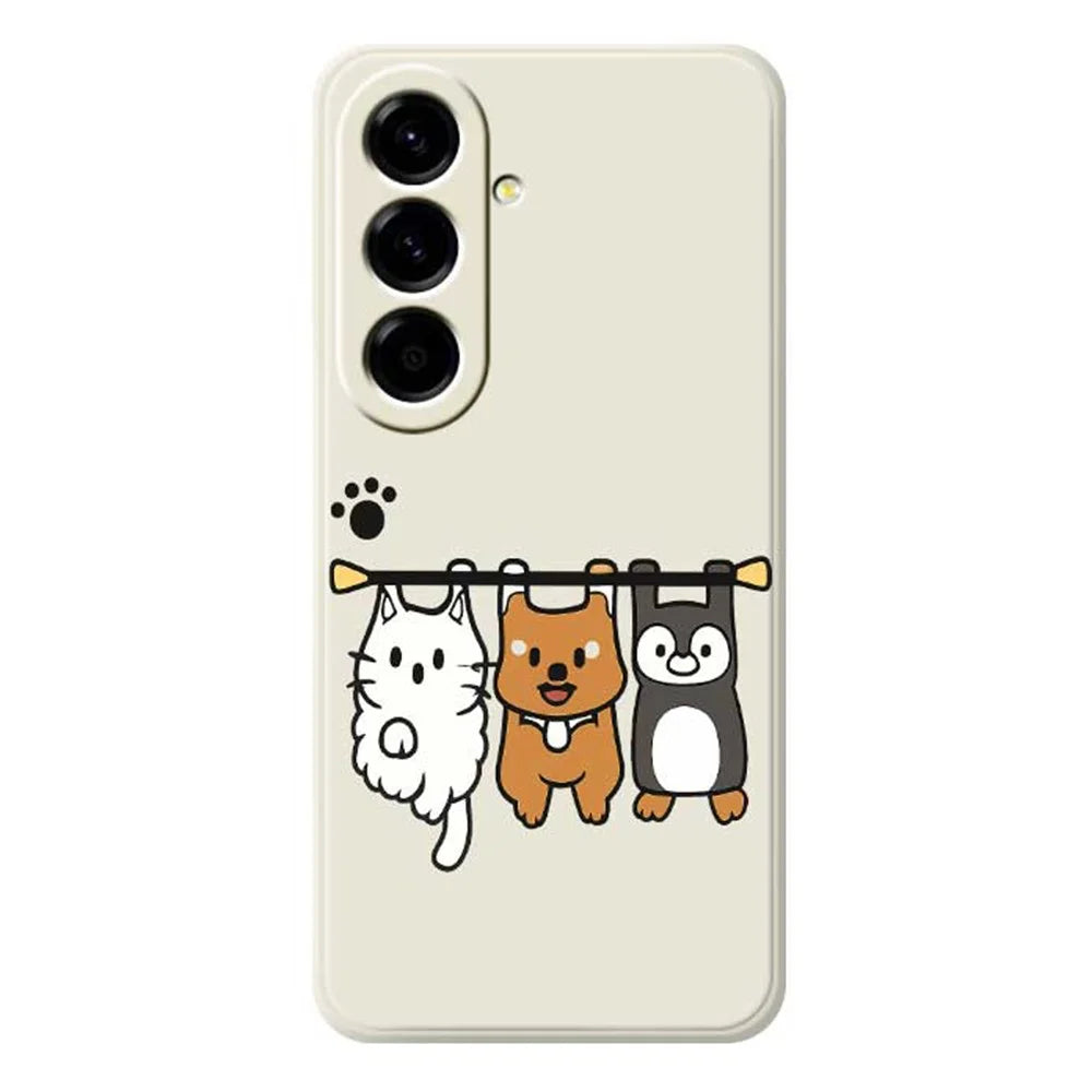 For Samsung Galaxy A56 5G Case Three Animal Dolls Pattern Printing Straight Edge TPU Phone Back Cover - Beige - 1