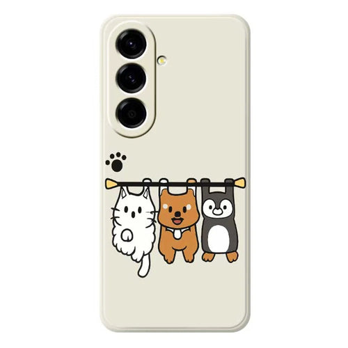 For Samsung Galaxy A56 5G Case Three Animal Dolls Pattern Printing Straight Edge TPU Phone Back Cover - Beige - 1