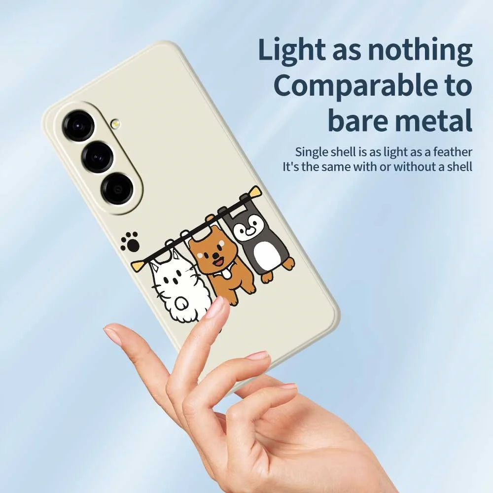 For Samsung Galaxy A56 5G Case Three Animal Dolls Pattern Printing Straight Edge TPU Phone Back Cover - Beige - 4