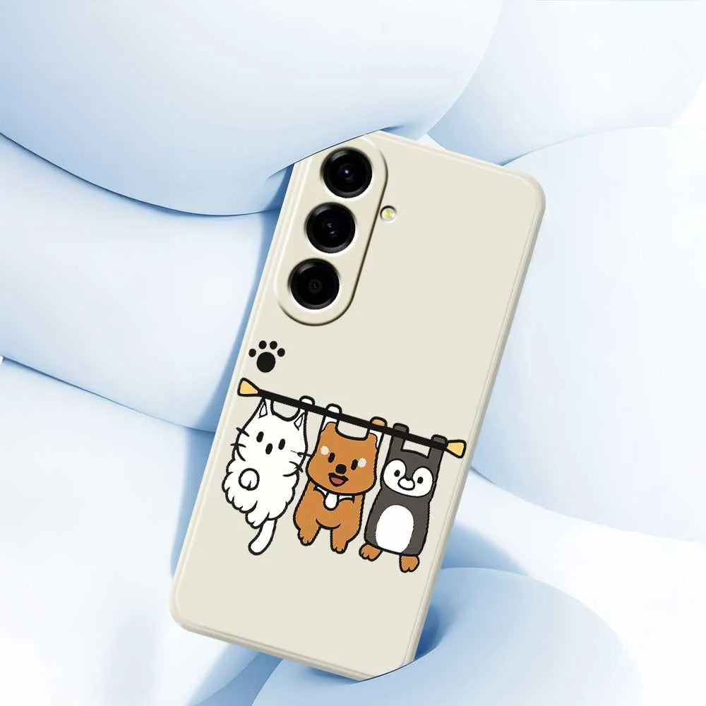 For Samsung Galaxy A56 5G Case Three Animal Dolls Pattern Printing Straight Edge TPU Phone Back Cover - Beige - 5