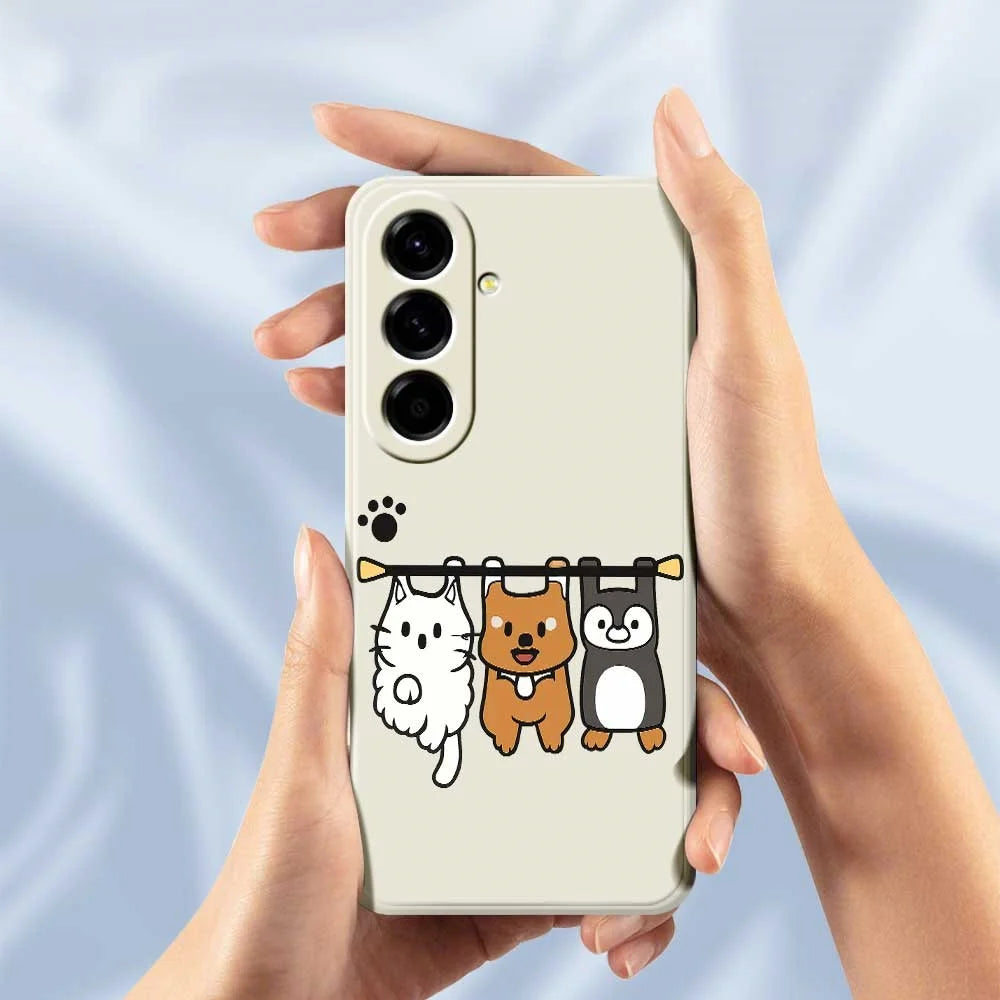 For Samsung Galaxy A56 5G Case Three Animal Dolls Pattern Printing Straight Edge TPU Phone Back Cover - Beige - 6