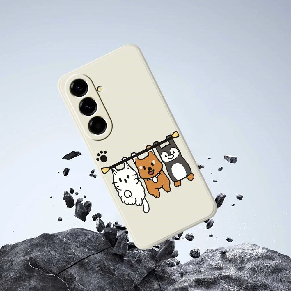 For Samsung Galaxy A56 5G Case Three Animal Dolls Pattern Printing Straight Edge TPU Phone Back Cover - Beige - 7