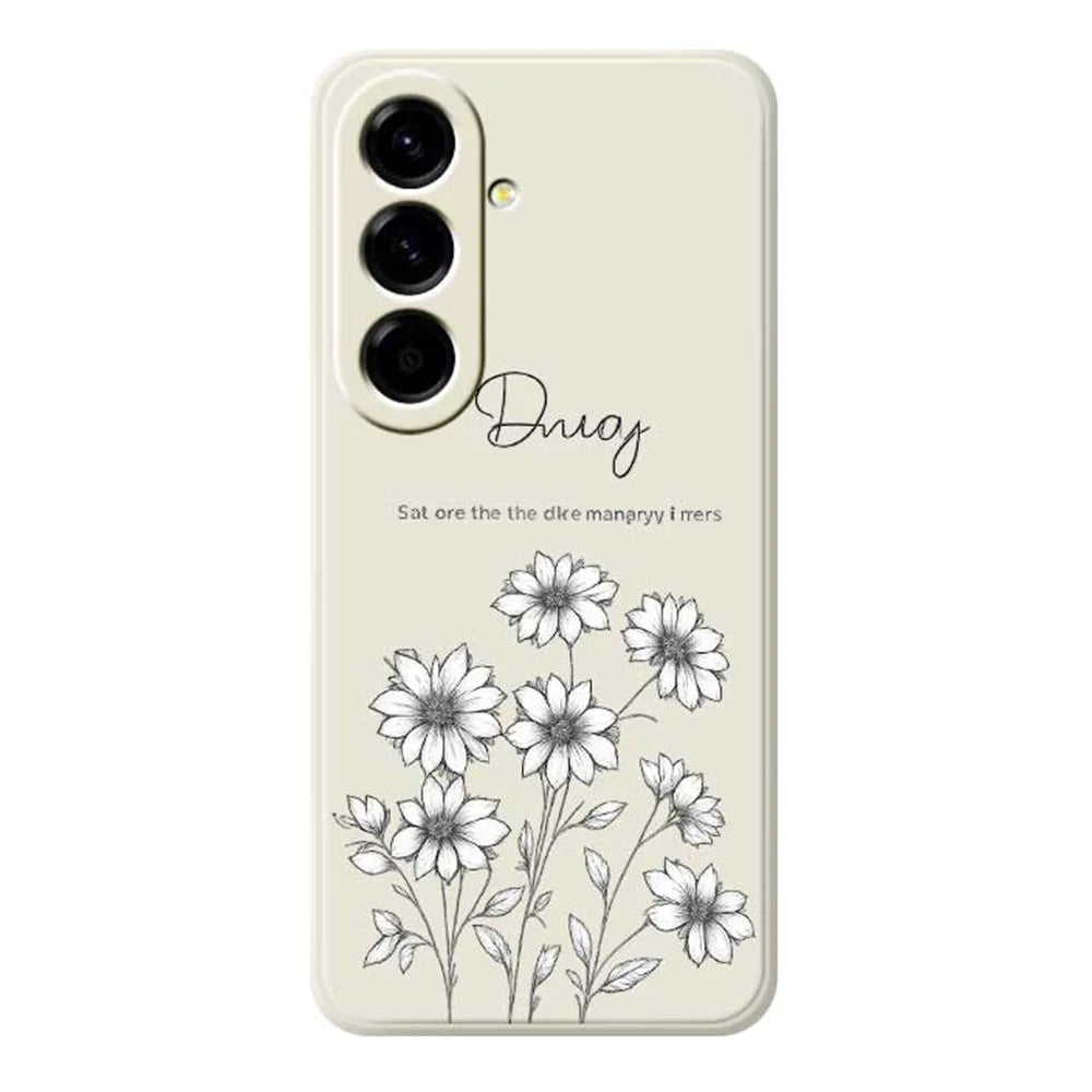 For Samsung Galaxy A56 5G Case Sketch Flowers Pattern Printing Straight Edge TPU Phone Back Cover - Beige - 1