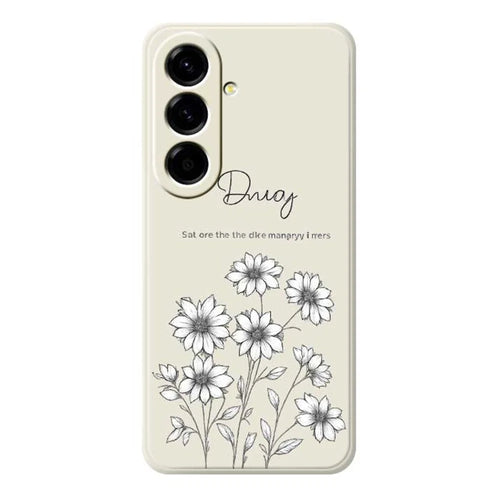 For Samsung Galaxy A56 5G Case Sketch Flowers Pattern Printing Straight Edge TPU Phone Back Cover - Beige - 1