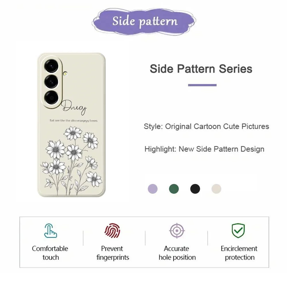 For Samsung Galaxy A56 5G Case Sketch Flowers Pattern Printing Straight Edge TPU Phone Back Cover - Beige - 2