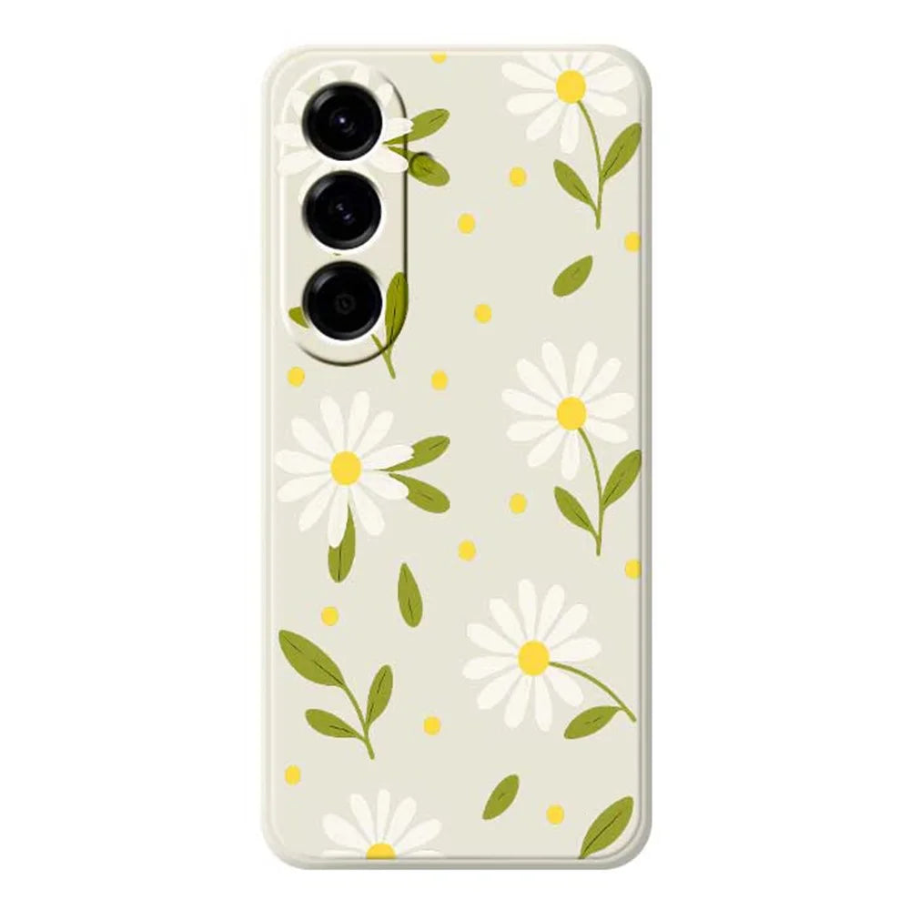For Samsung Galaxy A56 5G Case White Flowers Green Leaves Pattern Printing Straight Edge TPU Phone Back Cover - White - 1