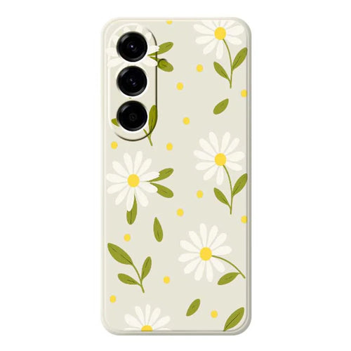 For Samsung Galaxy A56 5G Case White Flowers Green Leaves Pattern Printing Straight Edge TPU Phone Back Cover - White - 1