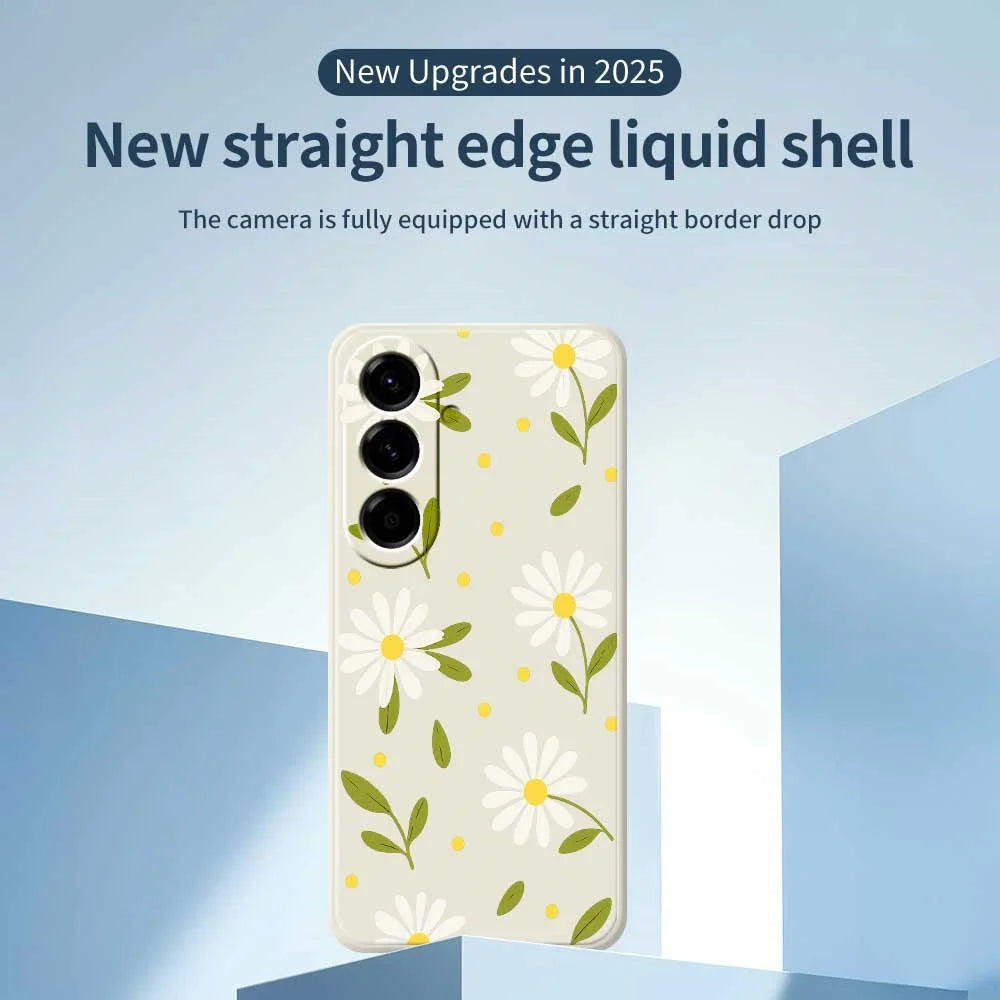 For Samsung Galaxy A56 5G Case White Flowers Green Leaves Pattern Printing Straight Edge TPU Phone Back Cover - White - 3