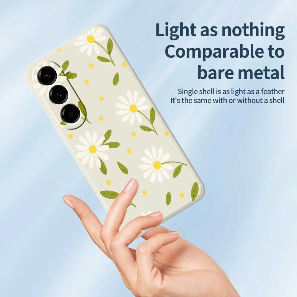 For Samsung Galaxy A56 5G Case White Flowers Green Leaves Pattern Printing Straight Edge TPU Phone Back Cover - White - 4