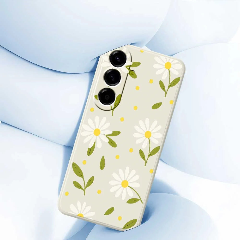 For Samsung Galaxy A56 5G Case White Flowers Green Leaves Pattern Printing Straight Edge TPU Phone Back Cover - White - 5