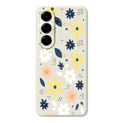 For Samsung Galaxy A56 5G Case Colorful Floral Blue Leaves Pattern Printing Straight Edge TPU Phone Back Cover - Beige - 1