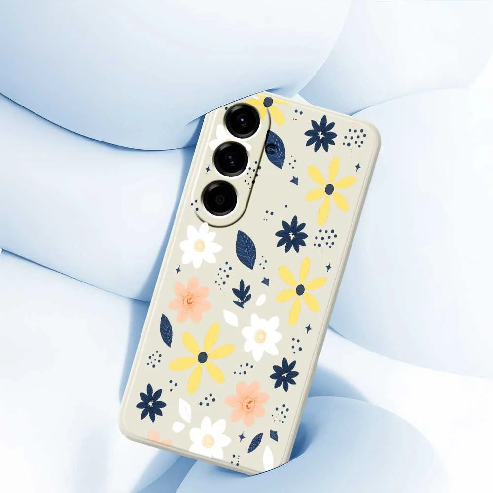 For Samsung Galaxy A56 5G Case Colorful Floral Blue Leaves Pattern Printing Straight Edge TPU Phone Back Cover - Beige - 5