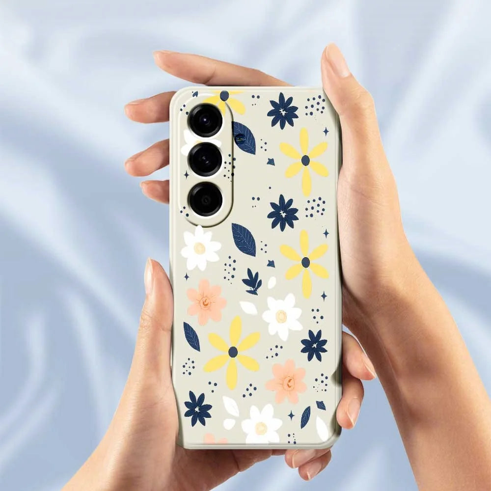 For Samsung Galaxy A56 5G Case Colorful Floral Blue Leaves Pattern Printing Straight Edge TPU Phone Back Cover - Beige - 6
