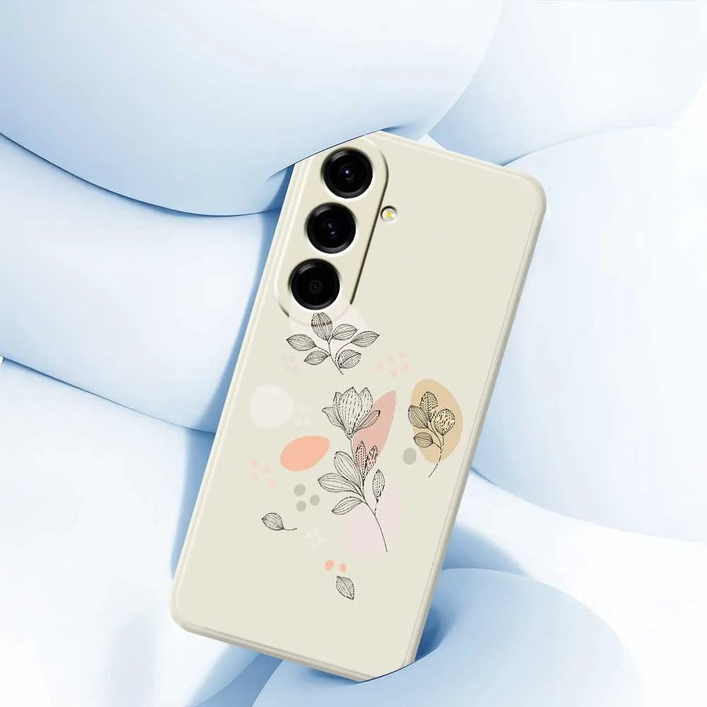 For Samsung Galaxy A56 5G Case Sketch Leaves Pattern Printing Straight Edge TPU Phone Back Cover - Beige - 5