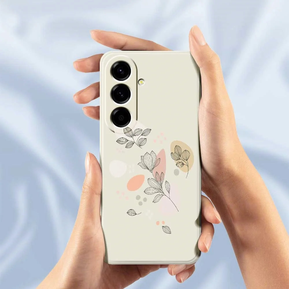 For Samsung Galaxy A56 5G Case Sketch Leaves Pattern Printing Straight Edge TPU Phone Back Cover - Beige - 6
