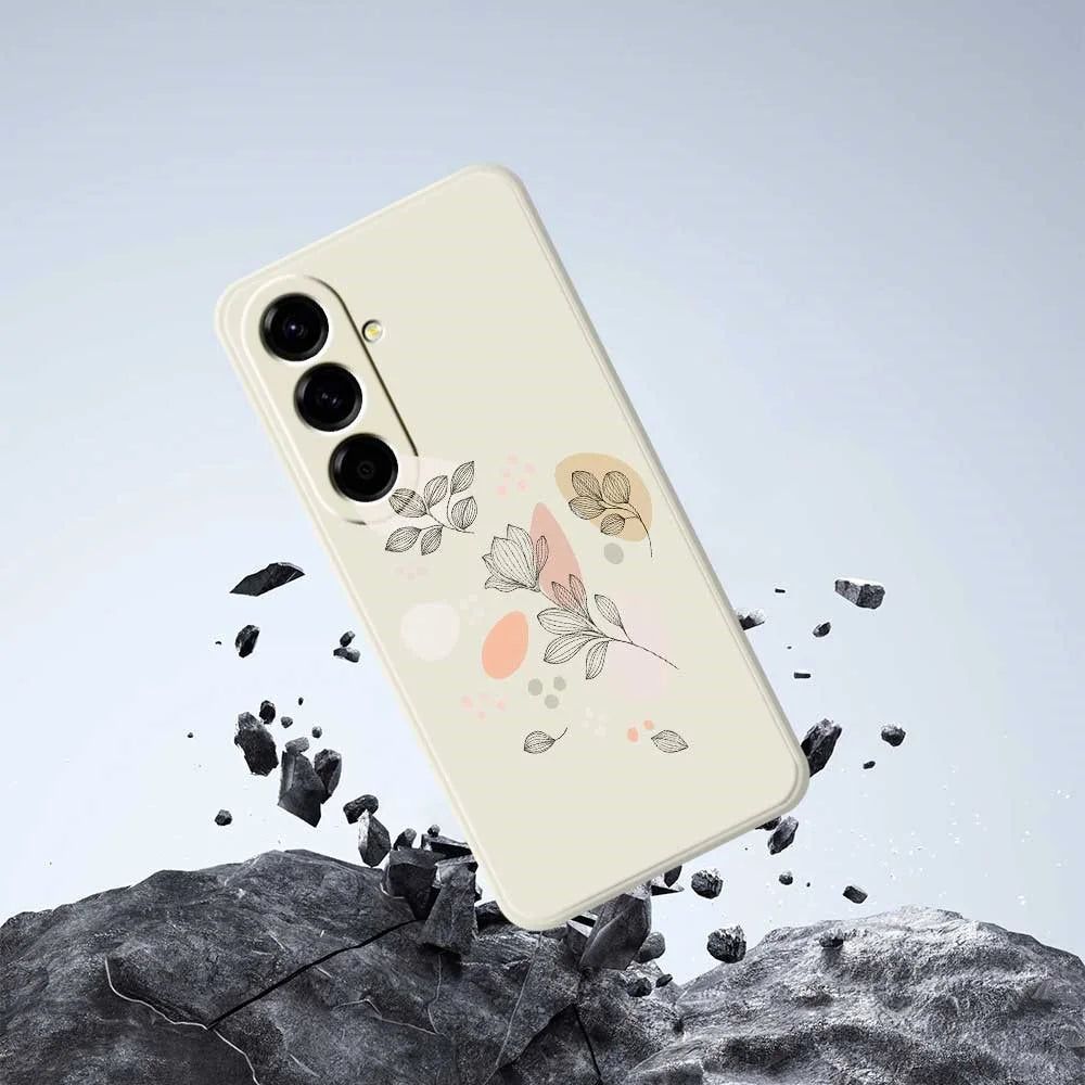 For Samsung Galaxy A56 5G Case Sketch Leaves Pattern Printing Straight Edge TPU Phone Back Cover - Beige - 7