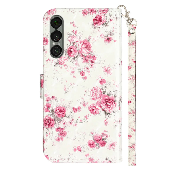 For Sony Xperia 1 VII Wallet Case 3D Pattern Printed Leather Phone Cover with Strap - Roses - 2