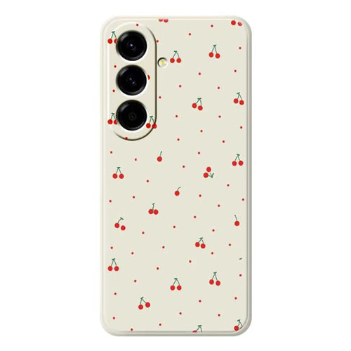 For Samsung Galaxy A56 5G Case Red Cherry Pattern Printing Straight Edge TPU Phone Back Cover - Beige - 1