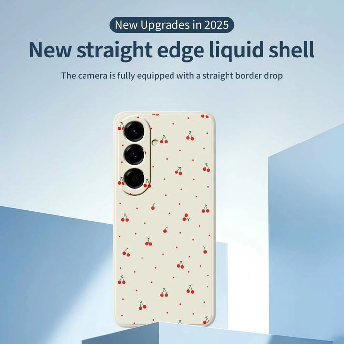 For Samsung Galaxy A56 5G Case Red Cherry Pattern Printing Straight Edge TPU Phone Back Cover - Beige - 3