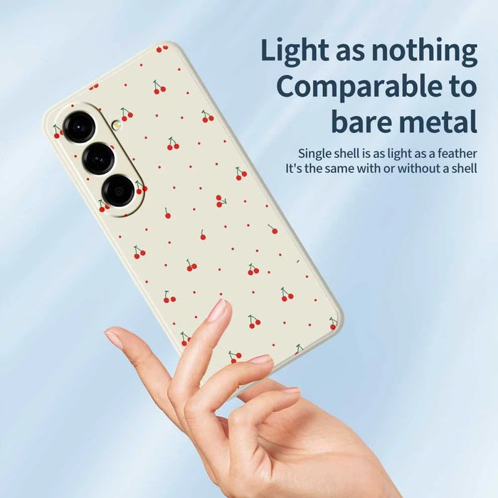 For Samsung Galaxy A56 5G Case Red Cherry Pattern Printing Straight Edge TPU Phone Back Cover - Beige - 4