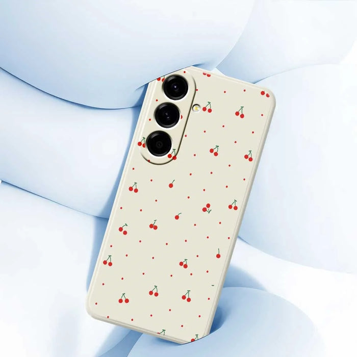 For Samsung Galaxy A56 5G Case Red Cherry Pattern Printing Straight Edge TPU Phone Back Cover - Beige - 5