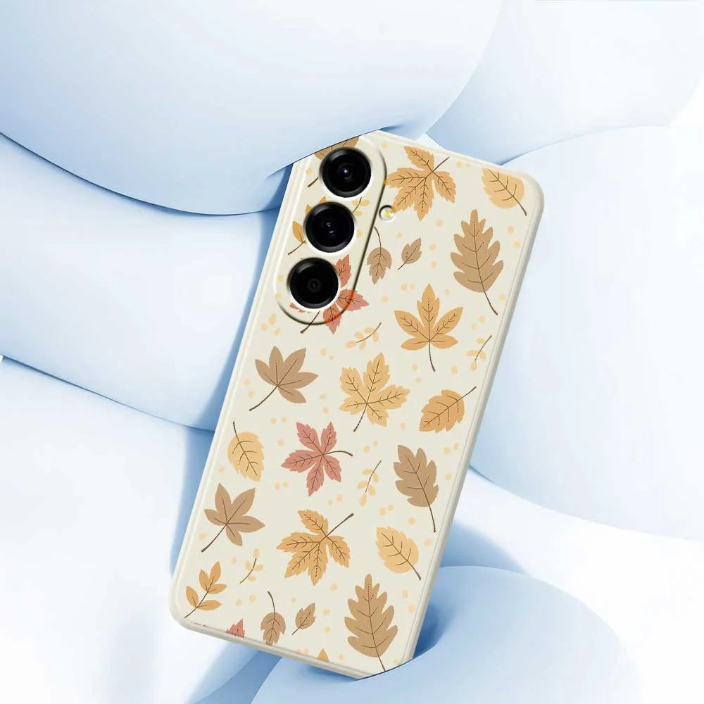For Samsung Galaxy A56 5G Case Leaves Pattern Printing Straight Edge TPU Phone Back Cover - Beige - 5
