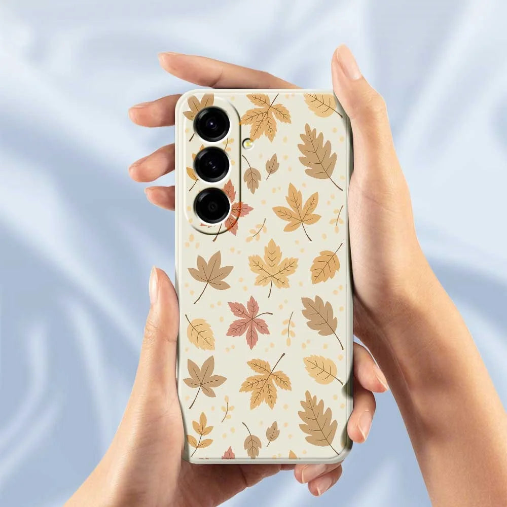 For Samsung Galaxy A56 5G Case Leaves Pattern Printing Straight Edge TPU Phone Back Cover - Beige - 6