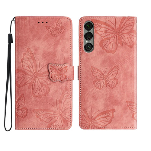 For Sony Xperia 1 VII Case Butterfly Design Flip Wallet Leather Phone Cover Skin-Touch - Pink - 1