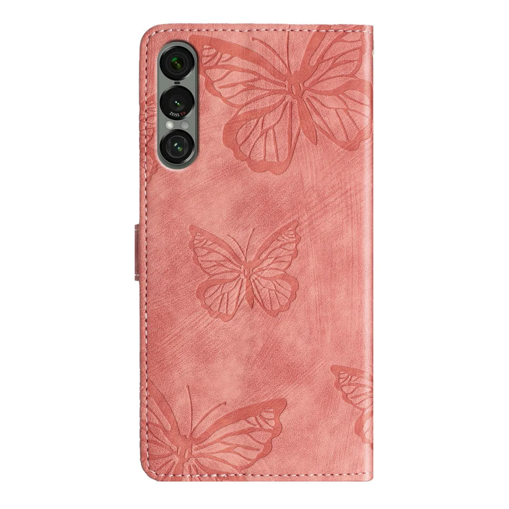 For Sony Xperia 1 VII Case Butterfly Design Flip Wallet Leather Phone Cover Skin-Touch - Pink - 2