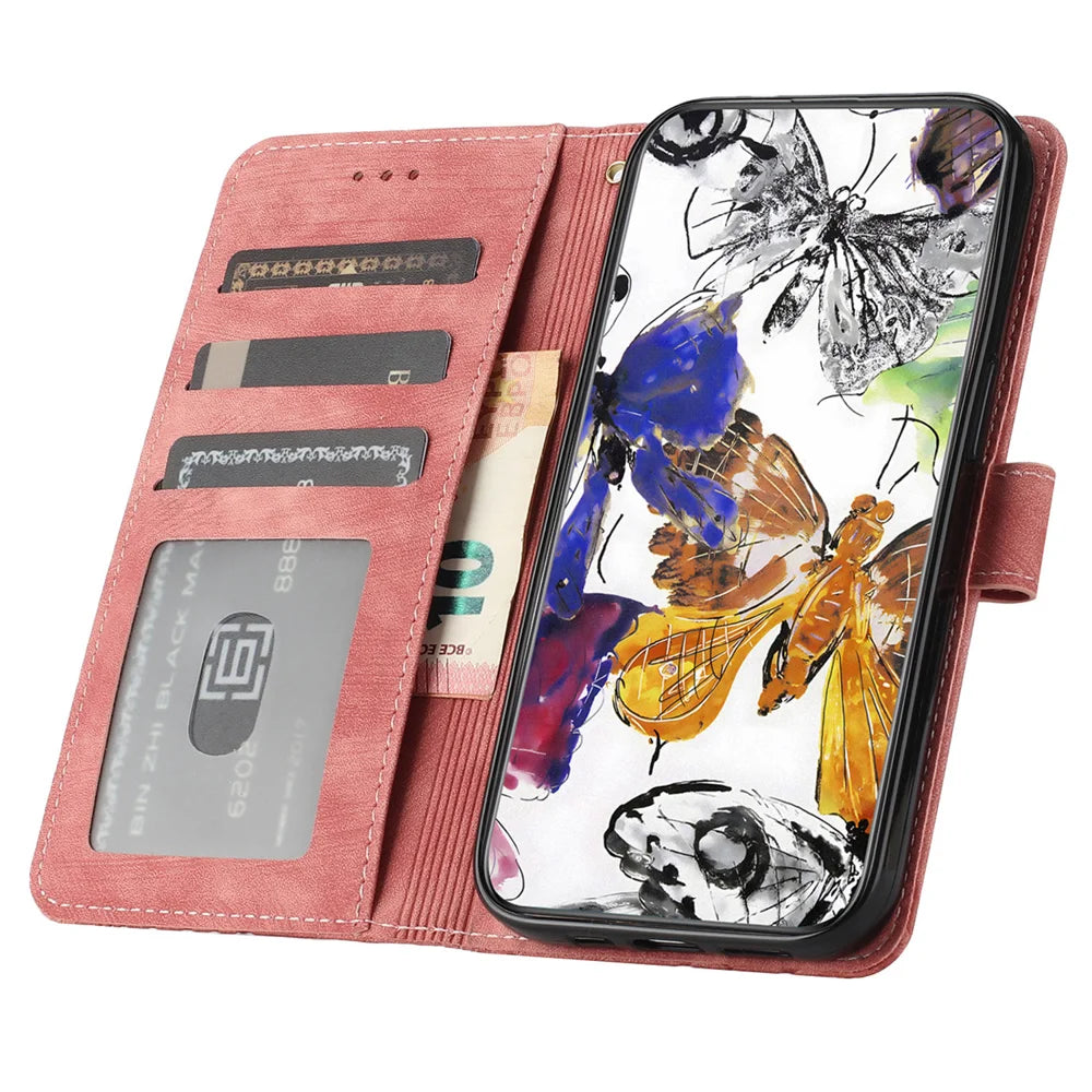 For Sony Xperia 1 VII Case Butterfly Design Flip Wallet Leather Phone Cover Skin-Touch - Pink - 3