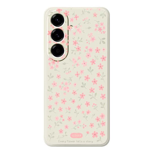 For Samsung Galaxy A56 5G Case Pink Small Flowers Pattern Printing Straight Edge TPU Phone Back Cover - Beige - 1