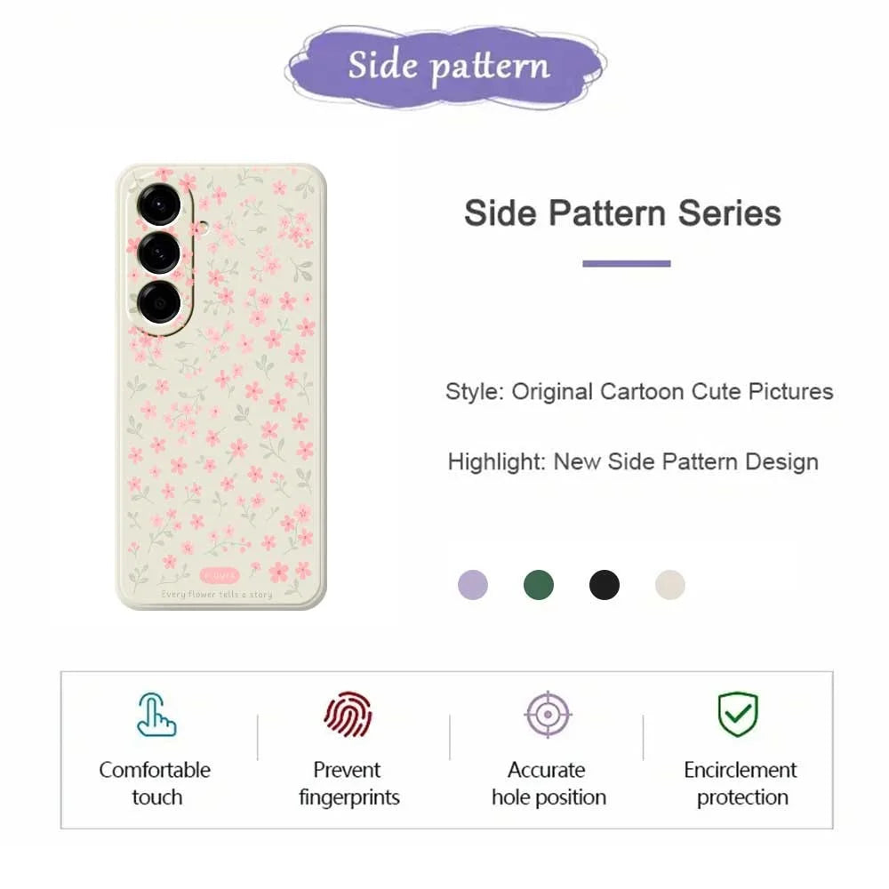 For Samsung Galaxy A56 5G Case Pink Small Flowers Pattern Printing Straight Edge TPU Phone Back Cover - Beige - 2