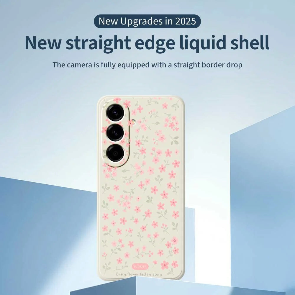 For Samsung Galaxy A56 5G Case Pink Small Flowers Pattern Printing Straight Edge TPU Phone Back Cover - Beige - 3