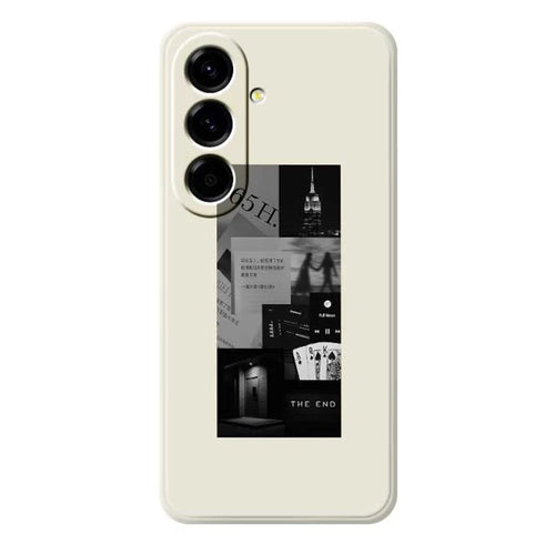For Samsung Galaxy A56 5G Case Stitching Photos Pattern Printing Straight Edge TPU Phone Back Cover - Beige - 1