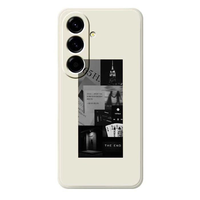 For Samsung Galaxy A56 5G Case Stitching Photos Pattern Printing Straight Edge TPU Phone Back Cover - Beige - 1