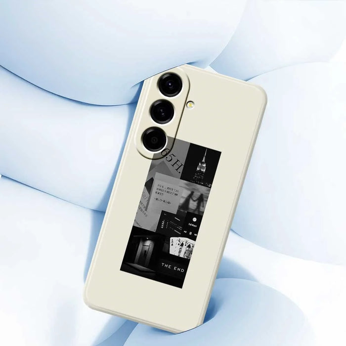 For Samsung Galaxy A56 5G Case Stitching Photos Pattern Printing Straight Edge TPU Phone Back Cover - Beige - 5