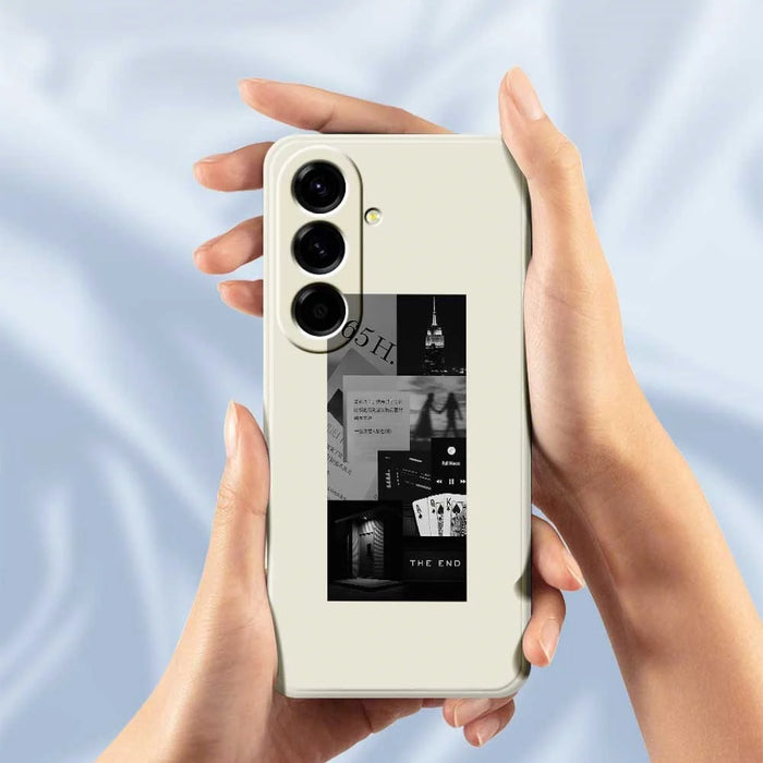 For Samsung Galaxy A56 5G Case Stitching Photos Pattern Printing Straight Edge TPU Phone Back Cover - Beige - 6