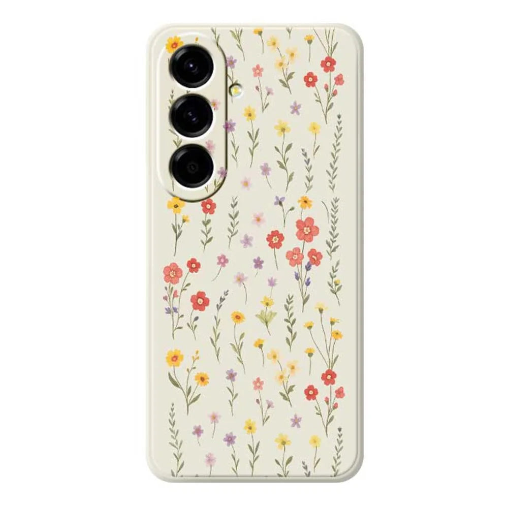 For Samsung Galaxy A56 5G Case Flowers and Grass Pattern Printing Straight Edge TPU Phone Back Cover - Beige - 1