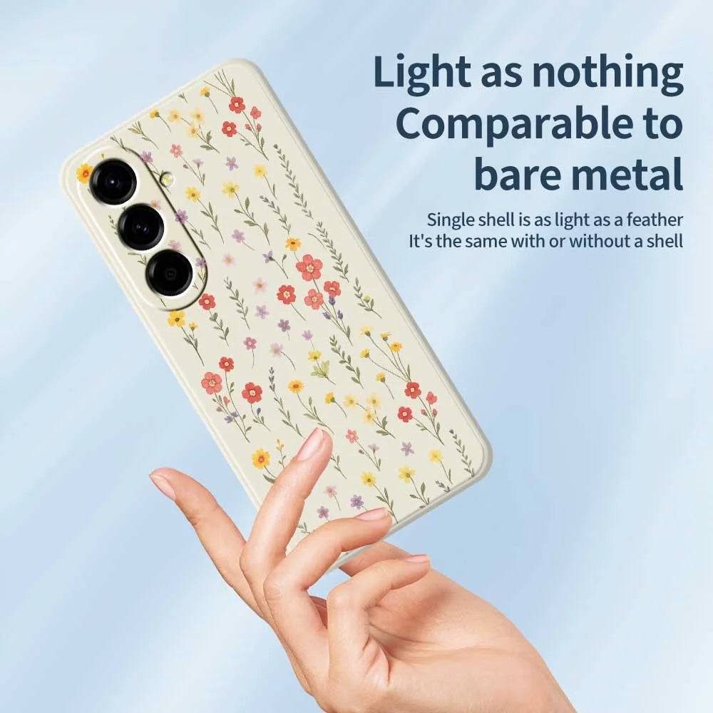 For Samsung Galaxy A56 5G Case Flowers and Grass Pattern Printing Straight Edge TPU Phone Back Cover - Beige - 4