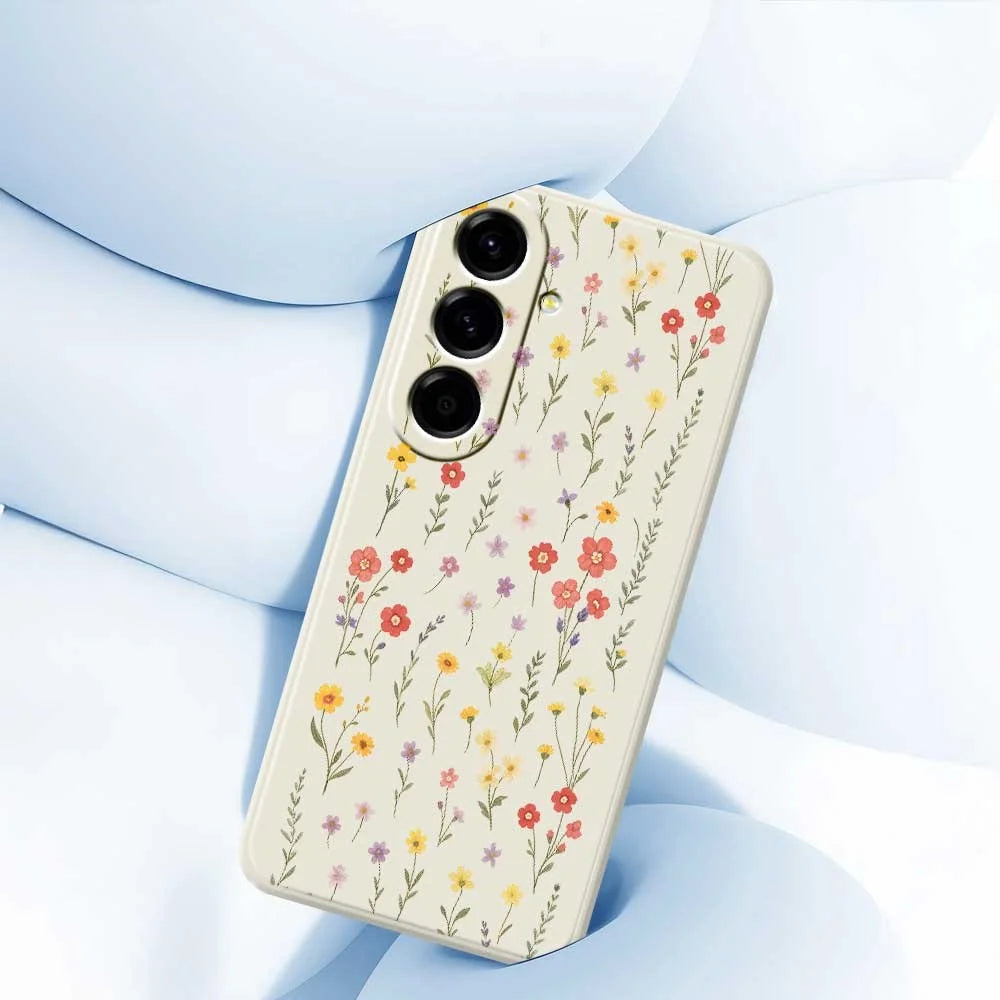 For Samsung Galaxy A56 5G Case Flowers and Grass Pattern Printing Straight Edge TPU Phone Back Cover - Beige - 5