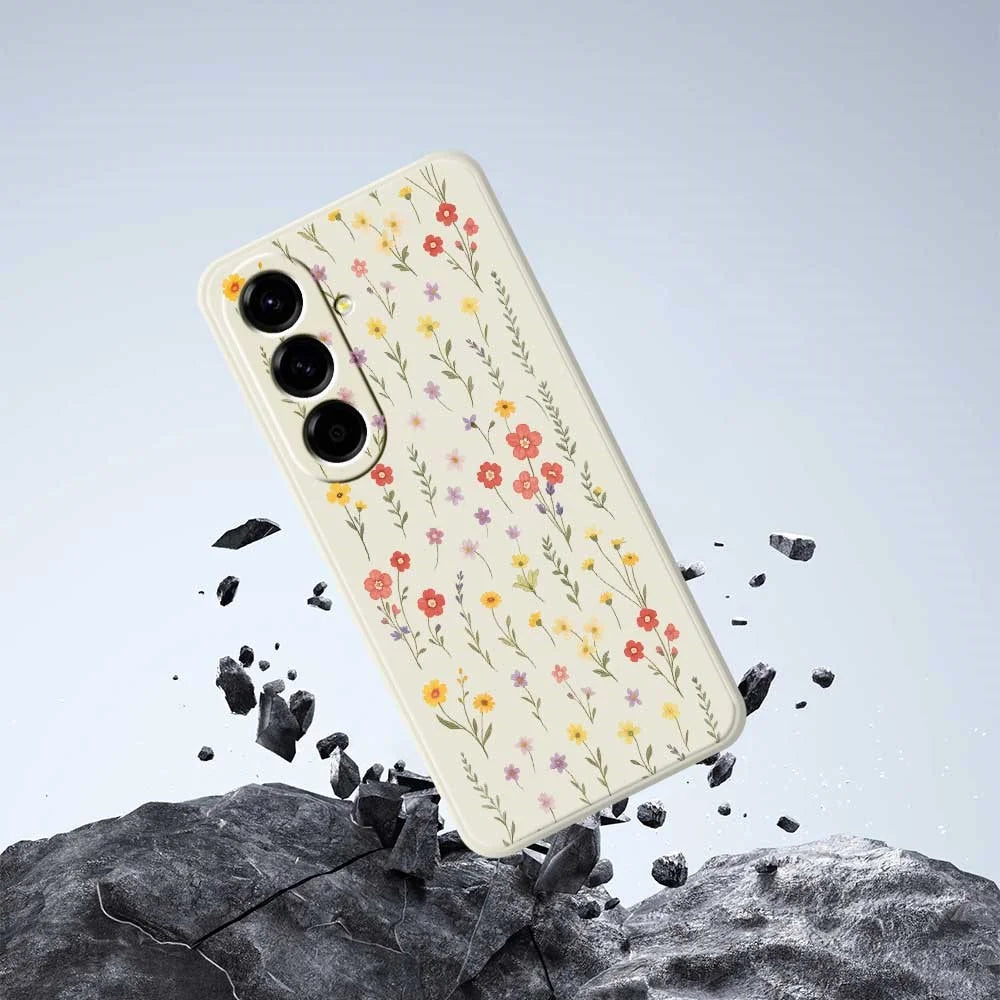For Samsung Galaxy A56 5G Case Flowers and Grass Pattern Printing Straight Edge TPU Phone Back Cover - Beige - 7