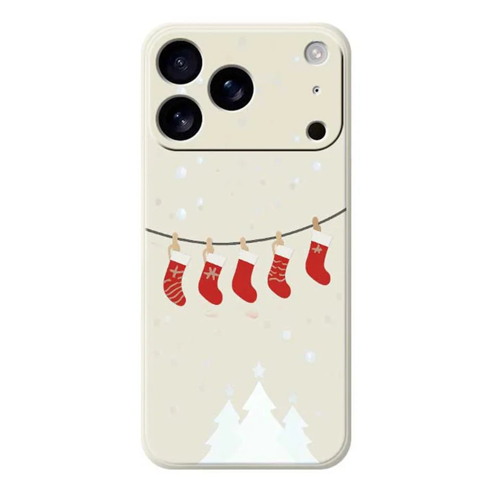 For iPhone 18 Pro Max / 17 Pro Max Case Christmas Stockings Pattern Printing Straight Edge TPU Phone Back Cover - Beige - 1