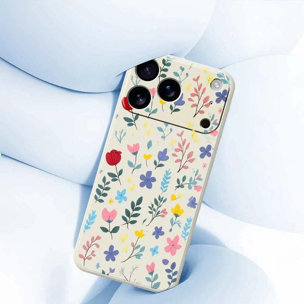 For iPhone 18 Pro Max / 17 Pro Max Case Colorful Flower Branches Pattern Printing Straight Edge TPU Phone Back Cover - Beige - 5