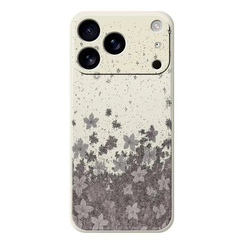 For iPhone 18 Pro Max / 17 Pro Max Case Grey Flowers Pattern Printing Straight Edge TPU Phone Back Cover - Beige - 1