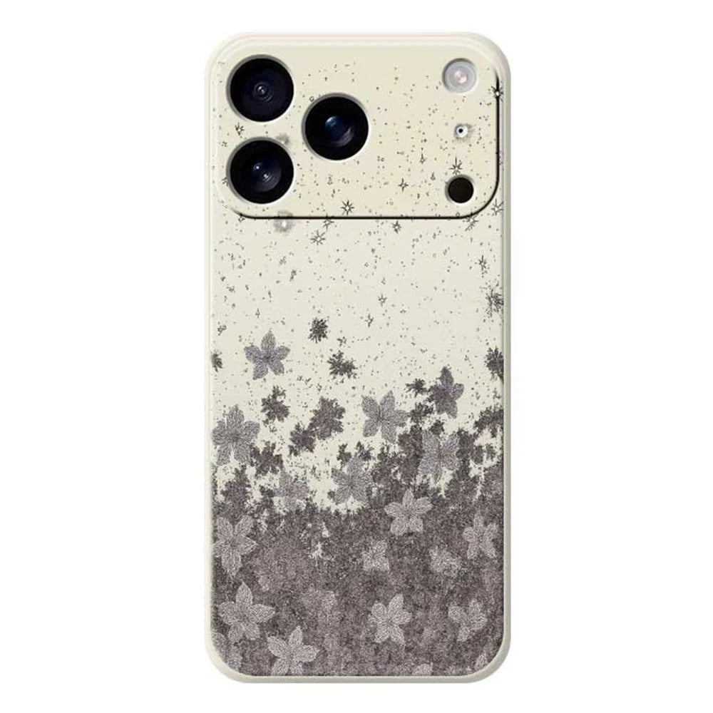 For iPhone 18 Pro Max / 17 Pro Max Case Grey Flowers Pattern Printing Straight Edge TPU Phone Back Cover - Beige - 1