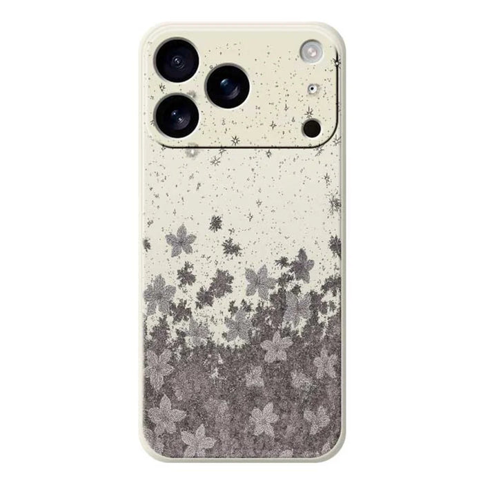For iPhone 18 Pro Max / 17 Pro Max Case Grey Flowers Pattern Printing Straight Edge TPU Phone Back Cover - Beige - 1