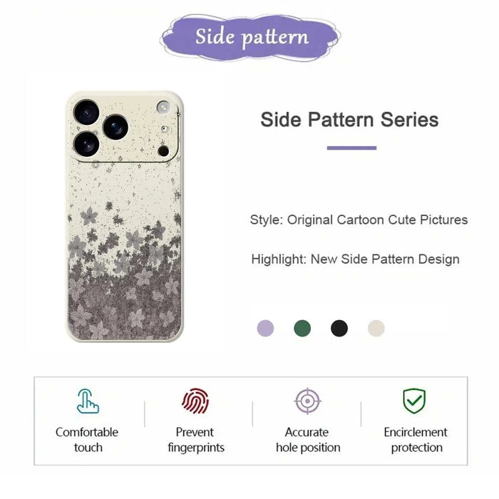 For iPhone 18 Pro Max / 17 Pro Max Case Grey Flowers Pattern Printing Straight Edge TPU Phone Back Cover - Beige - 2