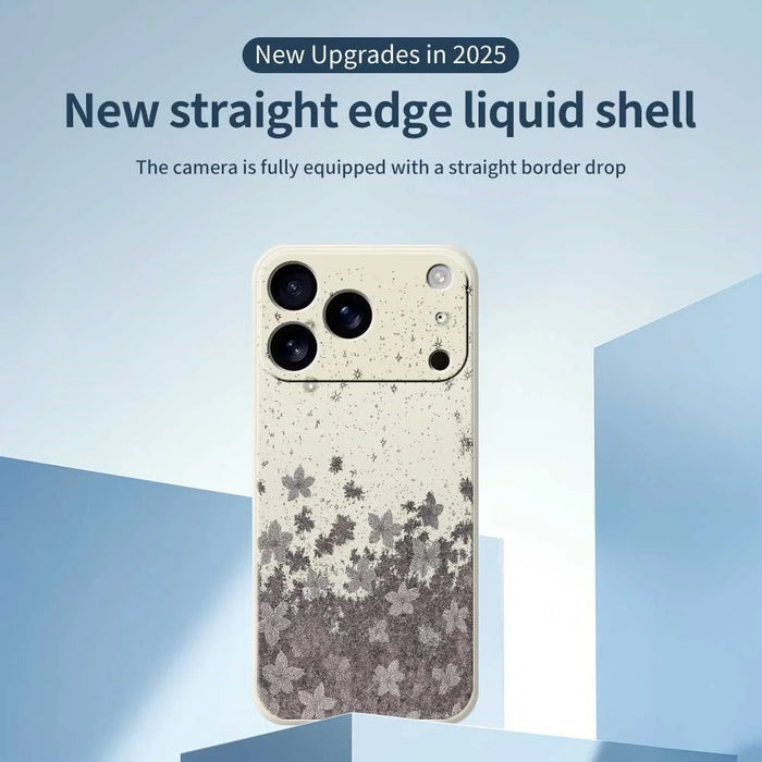 For iPhone 18 Pro Max / 17 Pro Max Case Grey Flowers Pattern Printing Straight Edge TPU Phone Back Cover - Beige - 3