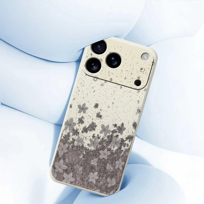 For iPhone 18 Pro Max / 17 Pro Max Case Grey Flowers Pattern Printing Straight Edge TPU Phone Back Cover - Beige - 5